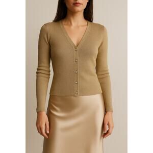 Vintage Lauren Ralph Lauren Metallic Gold Knit Cardigan Rhinestones Medium